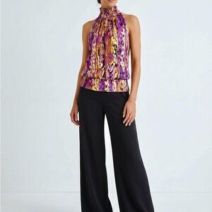 Karina Grimaldi Purple and Yellow Printed High-Neck Halter Top